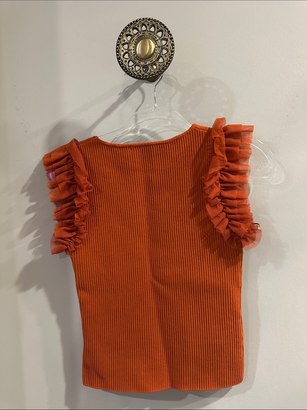 Bailey 44 Rust Ribbed Top with Ruffle Cap Sleeves - Picture 4 of 9
